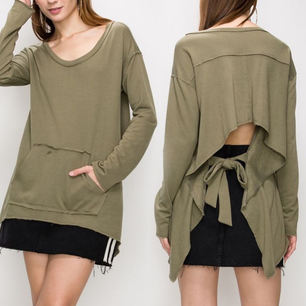 Long Sleeve Open Back Top with Tie